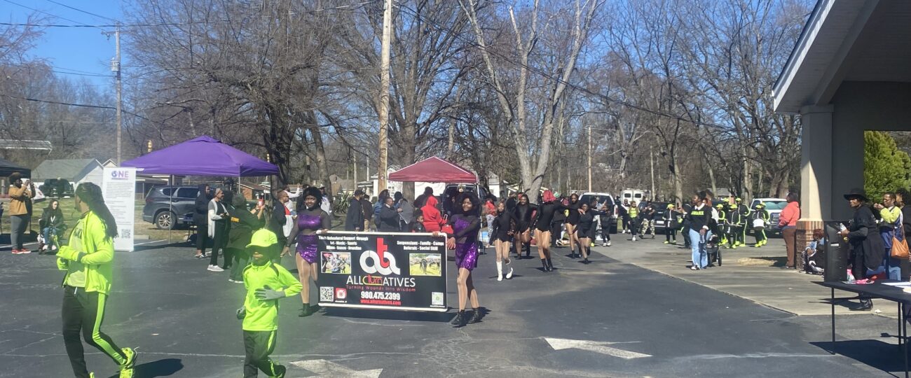 Drumline walking out to perform at the Black History Block Party; taken by Jada Strong