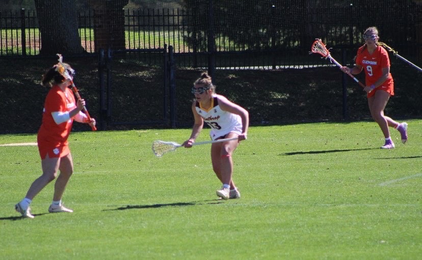 Chloe playing defense for Winthrop against Clemson / Courtesy of Chloe Patterson